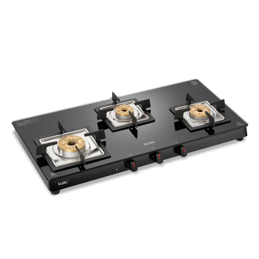 3 Burner Slim Glass Gas Stove with High Flame Forged Brass Burner  (CT1038SLSQBLFB)