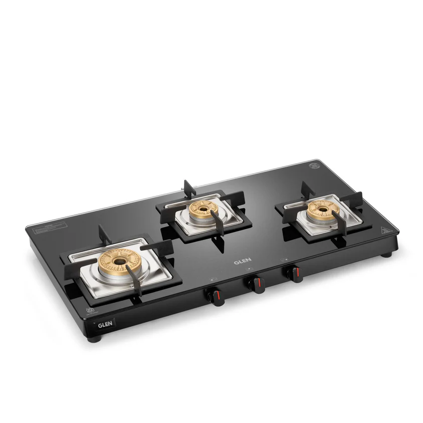 3 Burner Slim Glass Gas Stove with High Flame Forged Brass Burner (CT1038SLSQBLFB)