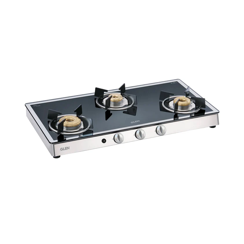 3 Burner Mirror Finish Glass Gas Stove with High Flame Forged Brass Burner (CT1038GTFBM)